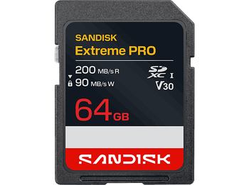 Tarjeta SD - SANDISK Extreme PRO, 64 GB, Hasta 200 MB/s lectura, UHS-I, V30, U3, Vídeos 4K y Full HD, Negro
