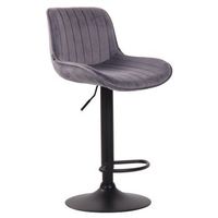 taburete de bar trona x1 en terciopelo gris oscuro con costuras verticales soporte de metal negro 100005112