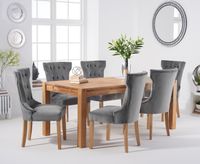 verona 150cm solid oak dining table with camille velvet chairs - grey 4 chairs