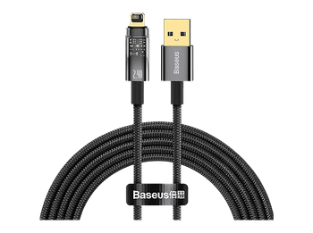 Cable USB - Baseus Auto Power-off Explorer, a Lightning, 200 cm, 2.4A, Carga ultrarrápida, Apagado automático, Negro