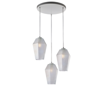 prisma suspension en hierro lacado blanco con cables electricos orientables y difusores de cristal soplado transparente con dec 3 luces en relieve