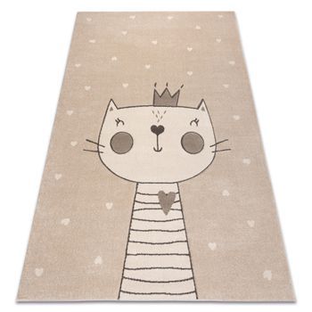 Alfombra Kiddo 6106 Crema Gatito, Corona Para Niños, Sensorial  160x220 Cm