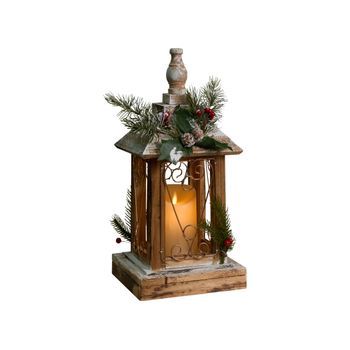 Decoración De Navidad Led De Madera De Abeto Hecho A Mano Linterna Vela Marrón Oscuro Saima
