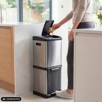 cubo de basura de acero inoxidable de 32 litros plateado