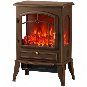 HOMCOM Chimenea Eléctrica 1000/2000 W con Efecto Llama 3 Vistas Termostato y Brillo Regulable Marrón