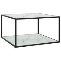 mesa de centro negra con vidrio de marmol blanco 40x40x50 cm vidaxl