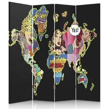 Biombo Pop Art Map - Separador De Ambientes Cm. 145x180 (4 Paneles)