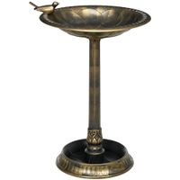 outsunny bano para pajaros de jardin exterior con 2 niveles recipientes para agua y comida diseno retro y elegante bronce