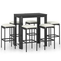 conjunto muebles bar jardin 7 uds  mesa y sillas y cojines ratan sintetico negro