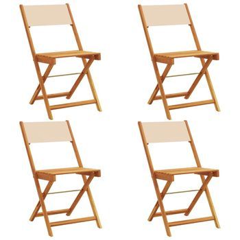Pack 4 Uds Sillas De Jardín | Silla De Exterior | Sillón Plegables Madera Maciza Y Tela Beige