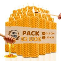 pack de 32 velas de miel de abeja para rituales 100 natural - decevi - hechas a mano - origen espana - sin parafina - velas 10 cm x 22 cm - enciende la magia de la luz suave y calida