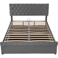 cama contenedor tapizada 140x190cm tela terciopelo cabecero ajustable gris
