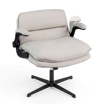 Costway Silla Oficina Piernas Cruzada Reposabrazos Abatibles Altura Ajustable Respaldo Ancho Asiento Acolchado Elevador Gas para Estudio Beige