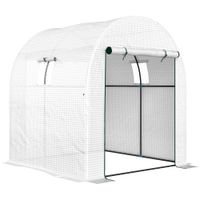outsunny invernadero tunel para huerto 18x18x2 m en acero y pe anti uv con puertas enrollables y ventanas blanco   aosom espana
