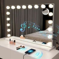 espejo de maquillaje iluminado de 60 x 80 cm con 3 modos de luz musica e intensidad ajustable 18 led zmh