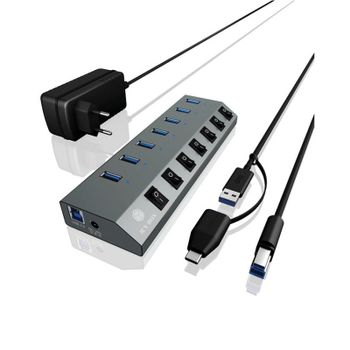 Hub ICYBOX 7 puertos 5 Gbps modelo IB-HUB1701-C3 aluminio carga BC 1.2
