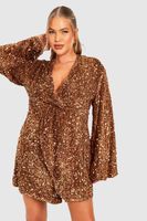 vestido plus de lentejuelas y terciopelo con nudo frontal brown