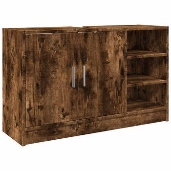 Mueble De Almacenaje | Armario De Lavabo Madera Ingeniería Roble Ahumado 90x29x55 Cm