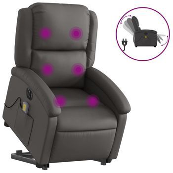 Sillón Reclinable Masaje Eléctrico De Pie Cuero Auténtico Gris Vidaxl