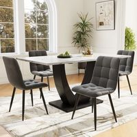 conjunto de mesa y 4 sillas - comedor - mdf y terciopelo - blanco y gris 140x80x755cm