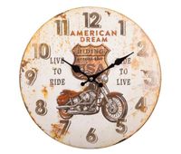 reloj de pared de madera marron 34 cm de diametro y 2 cm de alto