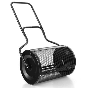Costway Esparcidor de Turba Abono de Metal con Pestillos Laterales Mejorados y Mango en Forma de U para Jardín Césped 68 x 41 x 123 cm