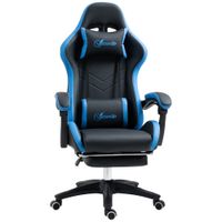 vinsetto silla gaming silla gamer de cuero pu reclinable 135 reposacabezas y reposapies 65x65x121-129 cm negro y azul