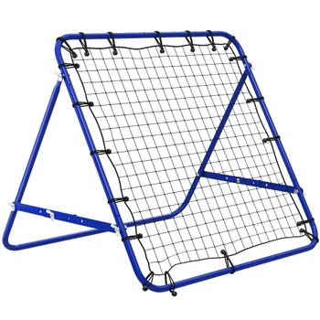 HOMCOM Red de Rebote Reboteador de Fútbol de Metal con Ángulo Ajustable 20 Cuerdas Elásticas 96x80x96 cm Azul