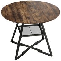 homcom mesa de comedor redonda para 4 personas con estante marco metalico para sala de estar o100x76 cm marron rustico