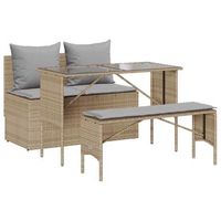 set comedor de jardin 3 pzas con cojines ratan sintetico beige cfw107158