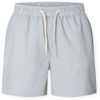 Selected Short Cooper-Seersucker Swim Trunks - Blue Mirage para hombre