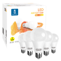 aigostar - 15w bombilla led a60 casquillo gordo e27 luz calida 3000k 1200 lumenes angulo de apertura 280 cri 80 no regulable caja de 5 unidades