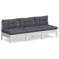 sofa de jardin 3 plazas  sofa de exterior con cojines madera pino gris antracita
