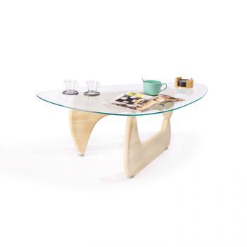 Mesa De Centro Leyna Cristal Transparente - Madera Clara 110 X 40 X 70cm Cm