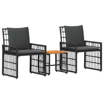 Juego De Muebles De Exterior 3 Piezas | Mobiliario De Jardín Negro Y Gris Oscuro