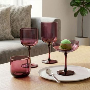 Juego de 4 vasos de 26 cl vidrio soplado a boca rosa