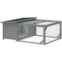 pawhut caseta para conejos de madera jaula para conejos con techo de betun abatible corral de juego puertas 1255x100x49 cm gris