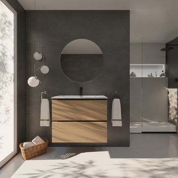 Conjunto De Baño Yinu | 80 Cm Negro - Solomon | Dos Cajones | Lavabo Empotrado | Mueble Montado | No Incluye Espejo | Alday