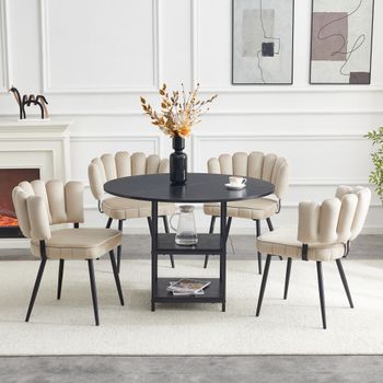 Conjunto De Comedor - Mueble De Comedor - Mdf Y Metal - Negro Y Marrón Claro (107x107x75cm)
