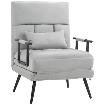 HOMCOM Sillón convertible 3 en 1 cama 1 lugar respaldo reclinable 5 posiciones apoyabrazos y cojín tela efecto terciopelo Gris   Aosom España