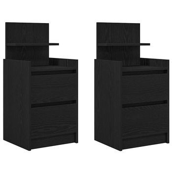 Pack 2 Uds Mesillas De Noche | Mesita De Noche Con 2 Cajones . Negro 38x34x80 Cm