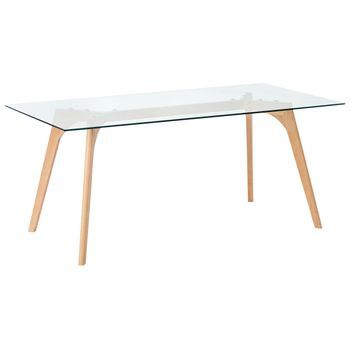 Mesa De Comedor De Vidrio Templado Transparente Madera Clara 180 X 90 Cm Hudson