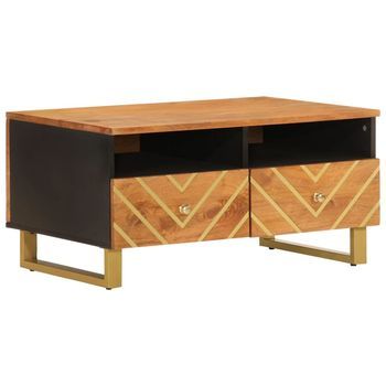 Mesa De Centro 54x80x40 Cm Madera Maciza De Mango Con Acabado Marrón Acacia, Mdf Y Hierro - Marrón