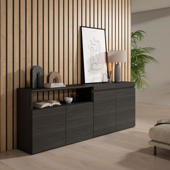 Aparador efecto madera negro 200x35x75cm