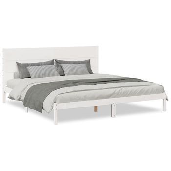 Cama Matrimonial | Cama Doble | Cama Extralarga Sin Colchón Madera Maciza Blanca 200x220 Cm Cfw91500