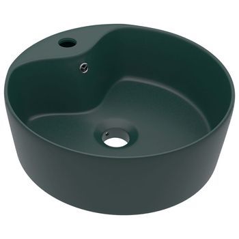 Lavabo De Baño Moderno | Lavabo Lujo Con Rebosadero Cerámica Verde Oscuro Mate 36x13 Cm