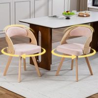 set de dos sillas de comedor - sillas giratorias - madera y lino - rosa 44x41x72cm