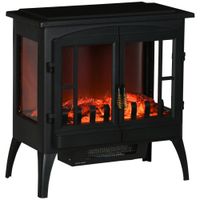 homcom chimenea decorativa 1000 w2000 w con ventanas led llamas y proteccion sobrecalentamiento para 15-20 r negro