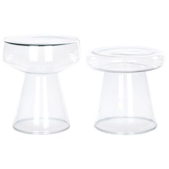 Conjunto De 2 Mesas Auxiliares Modernas De Vidrio Transparente De Diseño Transparente Laguna/caldera