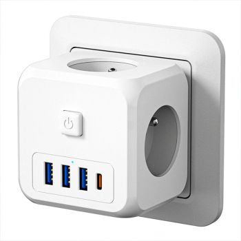 Essager 4000W Regleta de corriente de 7 puertos con 3 tomas de corriente CA+3 USB-A+USB-C Cargador de pared de carga ráp